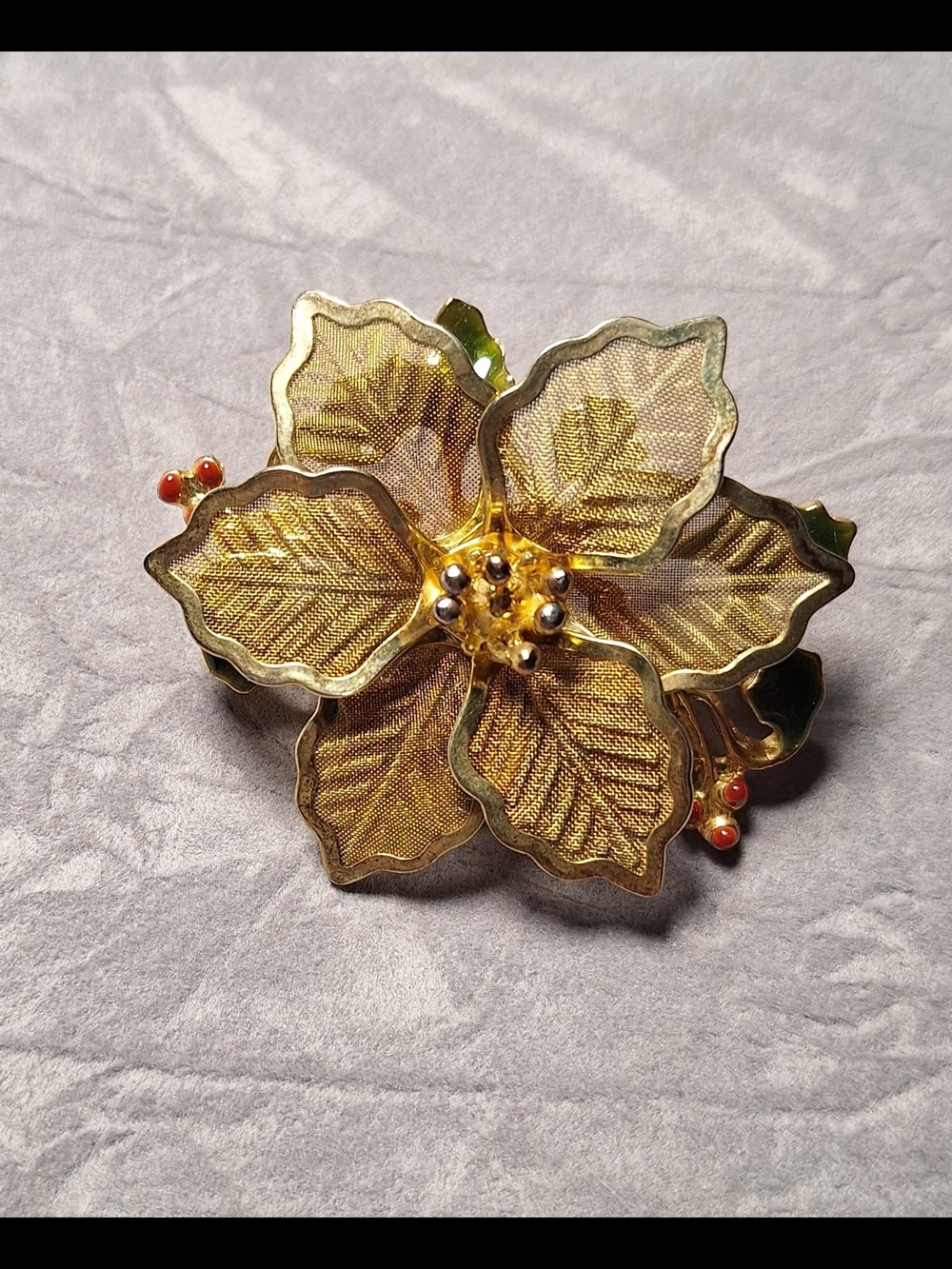 Vintage Kenneth Cole Gold Tone Floral Mesh Statement Brooch - Women's Jewelry